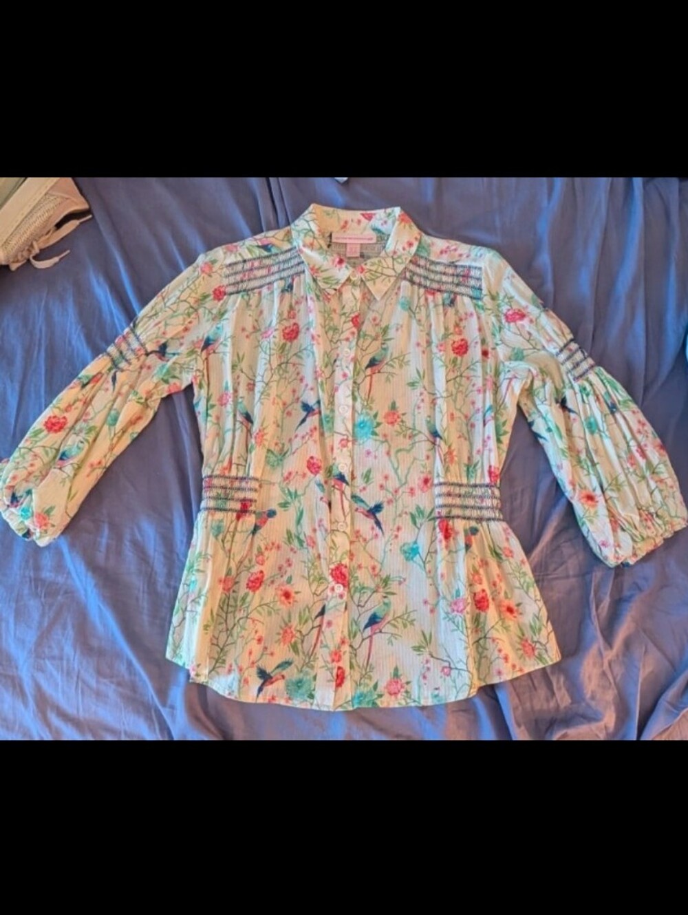 Matthew Williamson for H&M Bird Floral Cotton Smocked Blouse